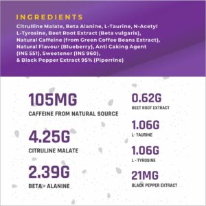 NATURALTEIN Pure 07 Preworkout Supplement Powder – Blueberry Flavour 200gm