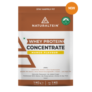 Natural Whey Protein Concentrate Mango Flavour – 1Kg (Naturally Flavoured, GMO Free, Gluten Free, 21.6 G Protein)