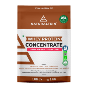 Natural Whey Protein Concentrate Strawberry Flavour – 1Kg (Naturally Flavoured, GMO Free, Gluten Free, 21.7 G Protein)
